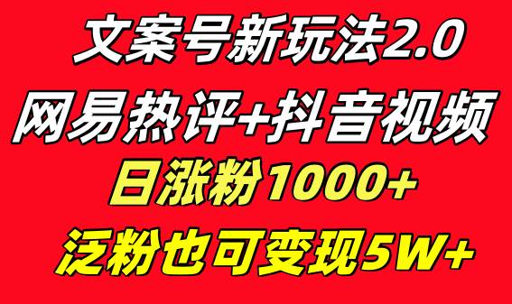 文案号新玩法 网易热评+抖音文案 一天涨粉1000+ 多种变现模式 泛粉也可变现-小二项目网