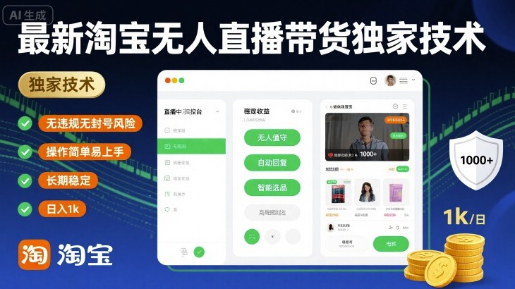 最新淘宝无人直播带货独家技术，无违规无封号风险，操作简单易上手，长期稳定日入1k【揭秘】-小二项目网