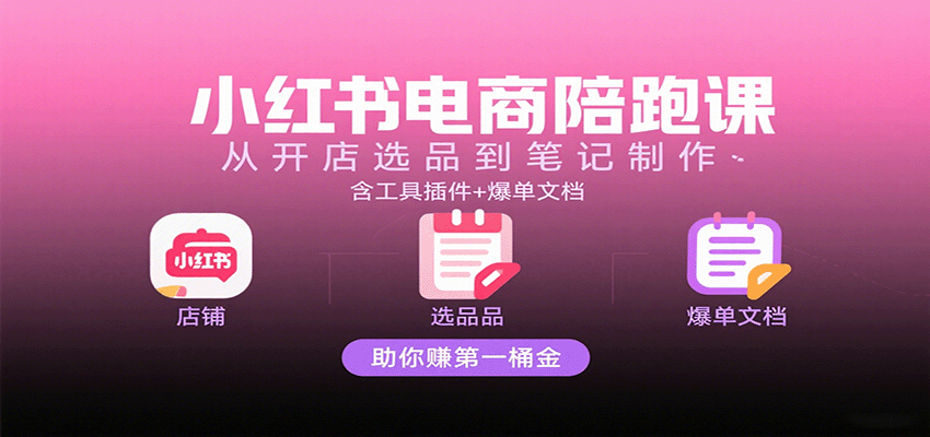 小红书电商陪跑课：从开店选品到笔记制作，含工具插件+爆单文档，助你赚第一桶金-小二项目网
