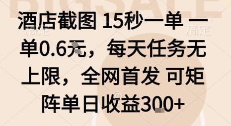 酒店截图15秒一单，一单0.6米，每天任务无上限，全网首发可矩阵单日收益3张【揭秘】-小二项目网