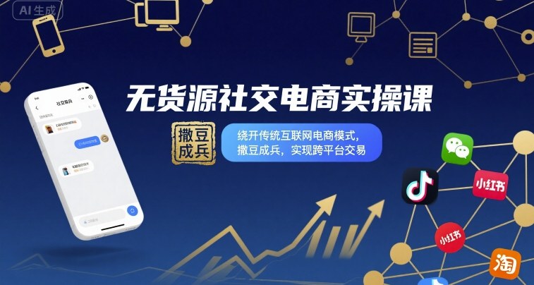 无货源社交电商实操课，绕开传统互联网电商模式，撒豆成兵，实现跨平台交易-小二项目网