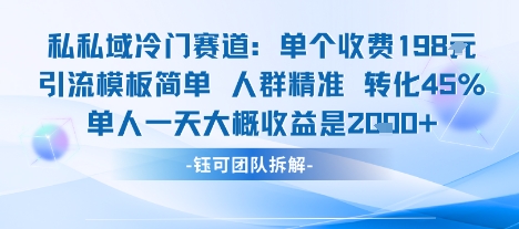 私域冷门赛道单个收费198米引流模板简单人群精准 45%的转化率单人一天大概收益多张-小二项目网