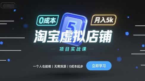 淘宝虚拟店铺项目实战课，一个人也能做，无需货源、0成本起步，月入5k-小二项目网