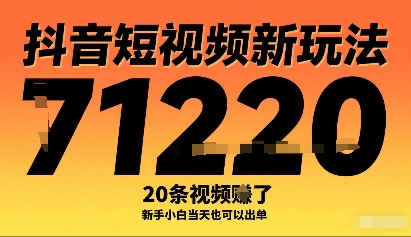 抖音短视频新玩法，20条视频挣了1w+，新手小白当天也可以出单-小二项目网