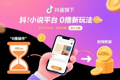 抖音旗下小说平台0撸新玩法，每天挂G60分钟，简单无脑，日入2张【揭秘】-小二项目网