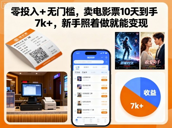 零投入+无门槛，卖电影票10天到手7k+，新手照着做就能变现【揭秘】-小二项目网
