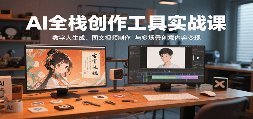AI全栈创作工具实战课：数字人生成、图文视频制作与多场景创意内容变现-小二项目网