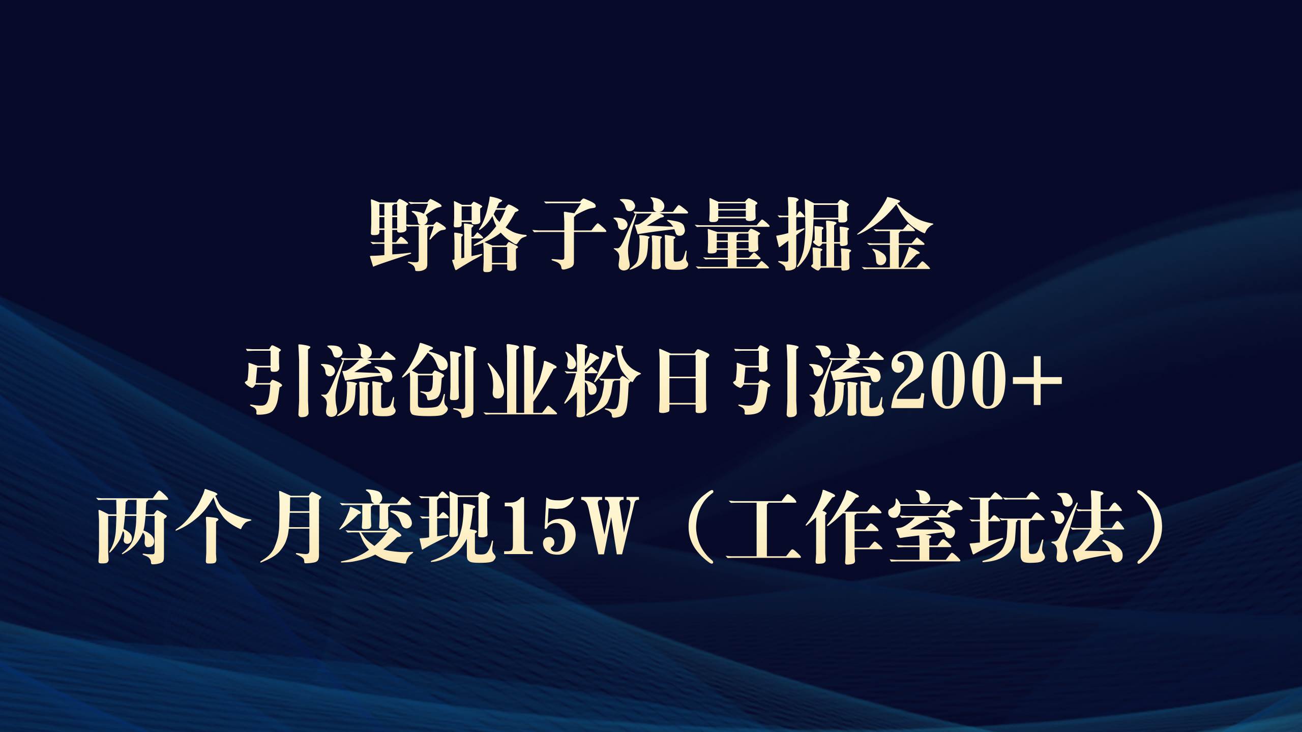 野路子流量掘金，引流创业粉日引流200+，两个月变现15W（工作室玩法））-小二项目网