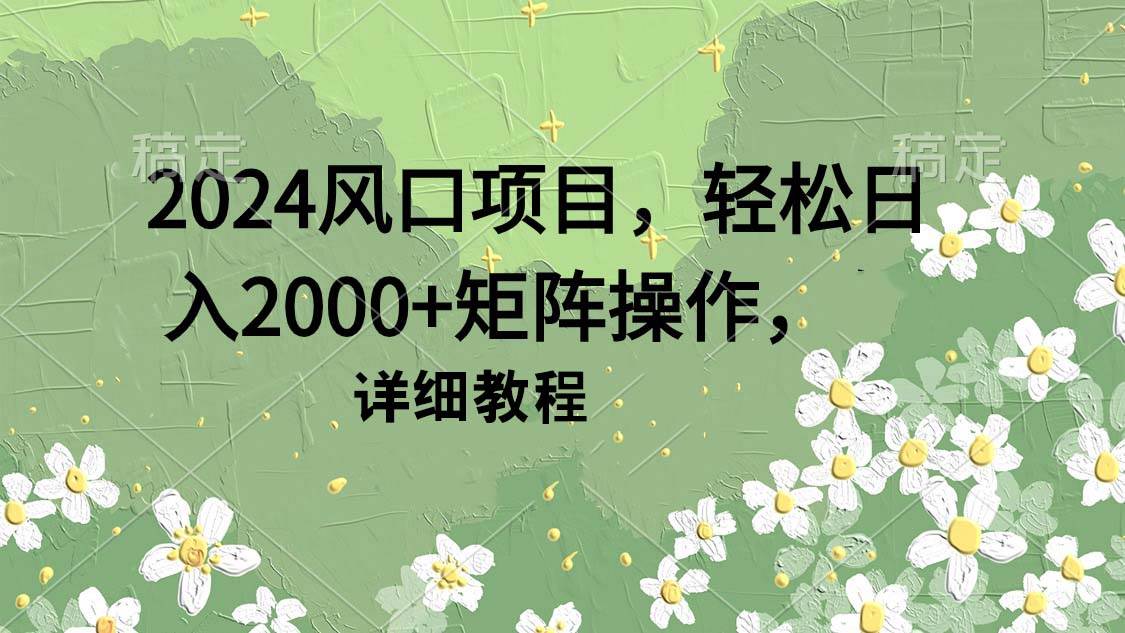 2024风口项目，轻松日入2000+矩阵操作，详细教程-小二项目网