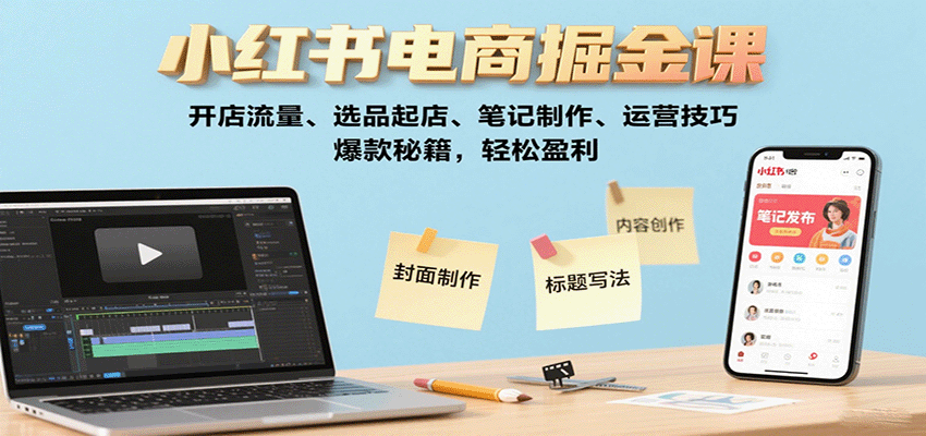 小红书电商掘金课：开店流量、选品起店、笔记制作、运营技巧，爆款秘籍，轻松盈利-小二项目网