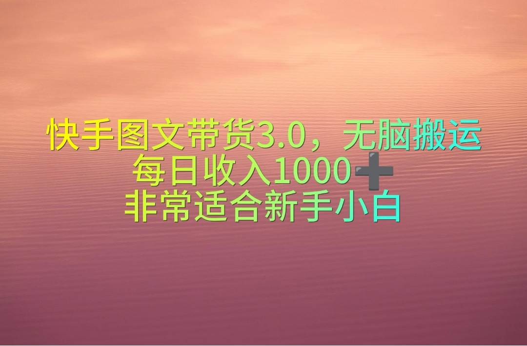 快手图文带货3.0，无脑搬运，每日收入1000＋，非常适合新手小白-小二项目网