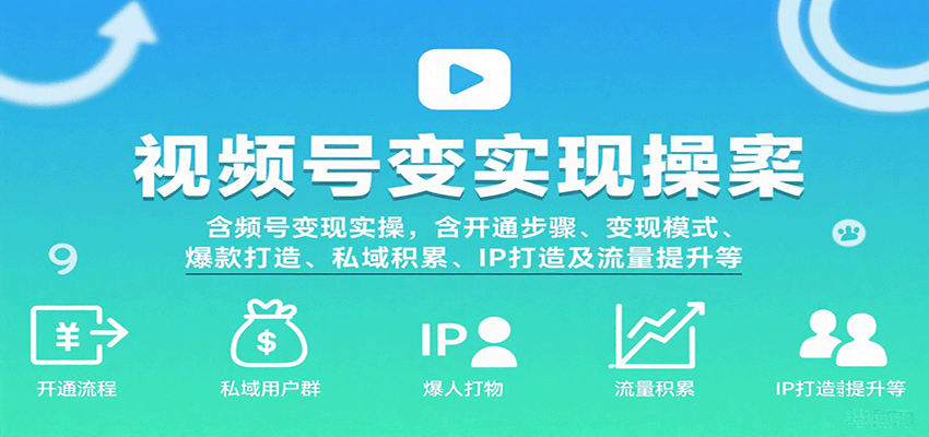 视频号变现实操，含开通步骤、变现模式、爆款打造、私域积累、IP打造及流量提升等-小二项目网