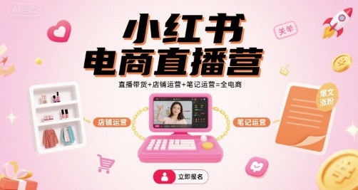 小红书电商直播营，直播带货+店铺运营+笔记运营=全电商-小二项目网