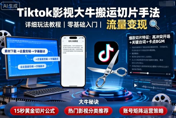 Tiktok影视大牛搬运切片手法,详细玩法教程-小二项目网