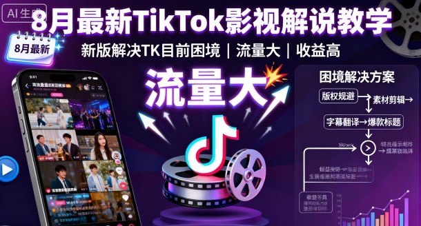 8月最新TikTok影视解说教学，新版解决TK目前困境，流量大，收益高-小二项目网