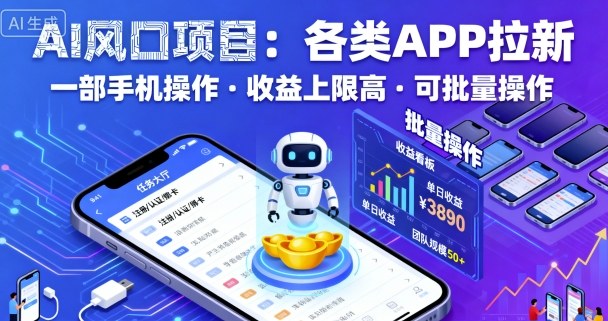 AI风口项目，各类APP拉新，一部手机就可以操作，收益上限高，可批量操作-小二项目网