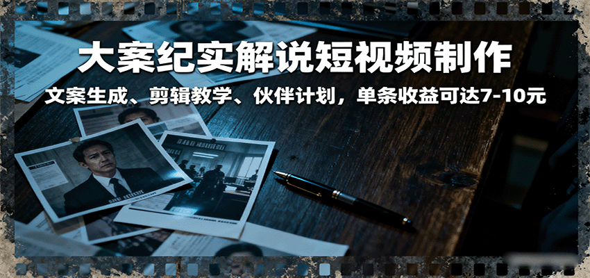 大案纪实解说短视频制作，文案生成、剪辑教学、伙伴计划，单条收益可达7-10元-小二项目网