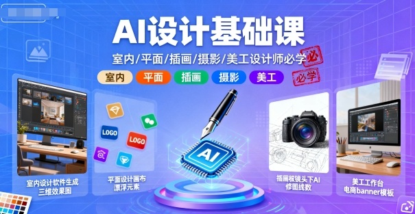 AI设计基础课，室内、平面、插画、摄影、美工设计师必学的-小二项目网