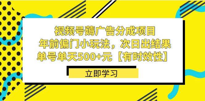 视频号薅广告分成项目，年前偏门小玩法，次日出结果，单号单天500+元【有时效性】-小二项目网