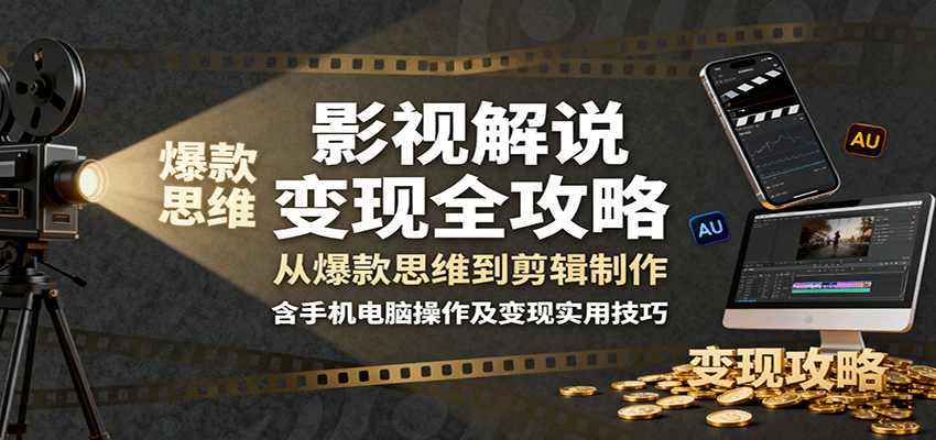 影视解说变现全攻略：从爆款思维到剪辑制作，含手机电脑操作及变现实用技巧-小二项目网