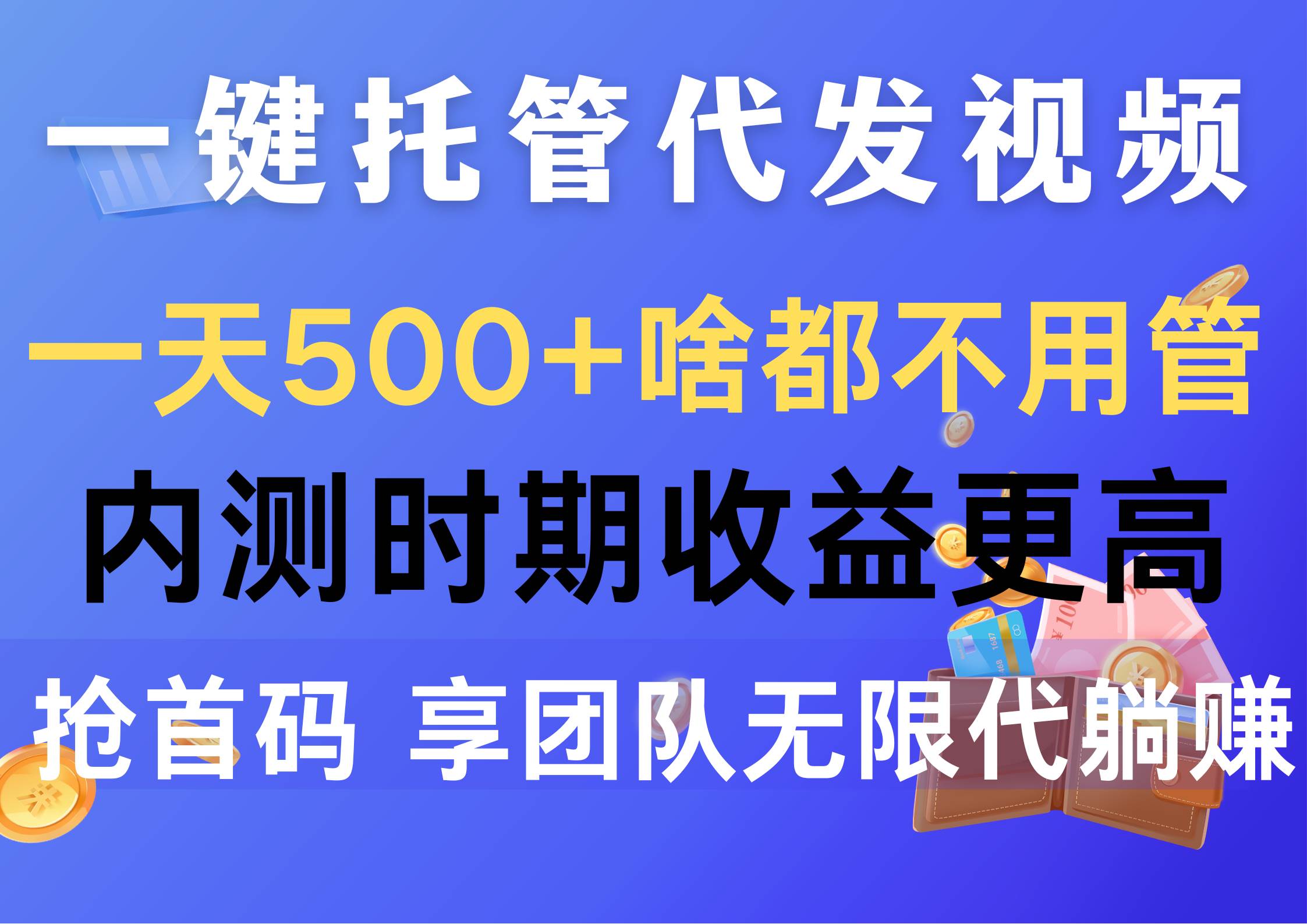 一键托管代发视频，一天500+啥都不用管，内测时期收益更高，抢首码，享…-小二项目网