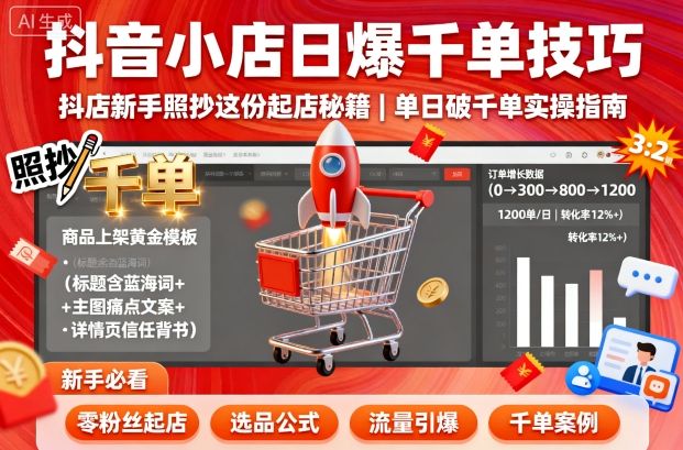 抖音小店日爆千单技巧，抖店新手照抄这份起店秘籍，单日破千单-小二项目网