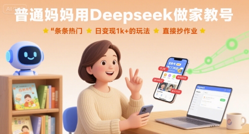 普通妈妈用Deepseek做家教号，条条热门，日变现1k+的玩法，直接抄作业-小二项目网