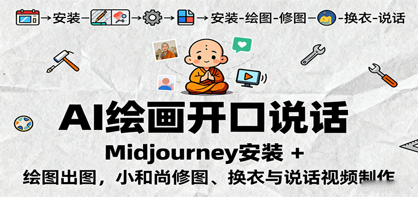 AI绘画开口说话，Midjourney安装 + 绘图出图，小和尚修图、换衣与说话视频制作-小二项目网