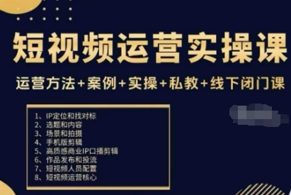 短视频运营实操课，运营方法+案例+实操+私教+线下闭门课-小二项目网
