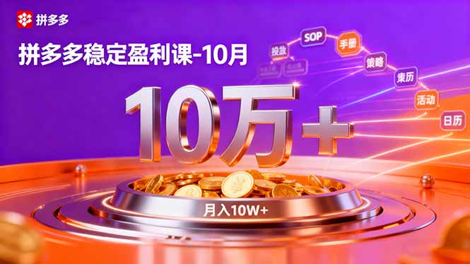 （16413期）拼多多稳定盈利课-10月，强付费SOP+微付费高投产+活动矩阵，单店月入10万+-小二项目网