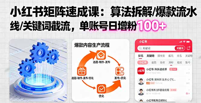 （16231期）小红书矩阵起号速成课：算法拆解/爆款流水线/关键词截流 单账号日增粉100+-小二项目网