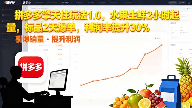 （16429期）拼多多 擎天柱玩法1.0，水果生鲜2小时起量，标品2天爆单，利润率提升30%-小二项目网
