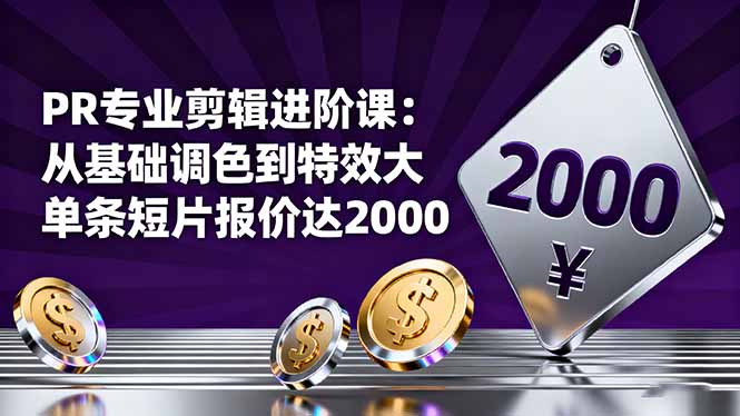 （16381期）PR专业剪辑进阶课：从基础调色到特效大片的进阶技能，单条短片报价达2000-小二项目网