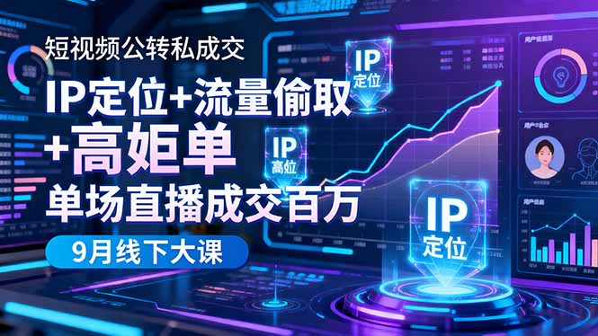 （16407期）短视频公转私成交9月线下大课，IP定位+流量偷取+高客单，单场直播成交百万-小二项目网