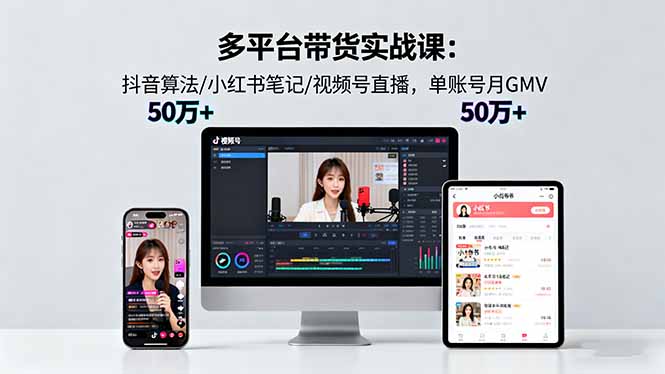 （16254期）多平台带货实战课18.0：抖音算法/小红书笔记/视频号直播，单账号月GMV50w+-小二项目网