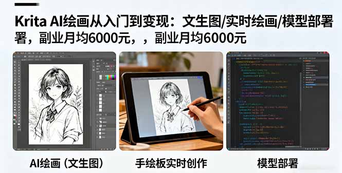 （16222期）Krita AI绘画从入门到变现：文生图/实时绘画/模型部署，副业月均6000元-小二项目网