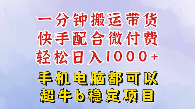 （16285期）快手黑科技一分钟搬运带货，一刀不剪过原创，微付费投流玩法，轻松日入...-小二项目网