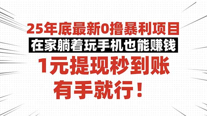 （16342期）25年底最新0撸暴利项目，在家躺着玩手机也能赚钱，1元提现秒到账，有手…-小二项目网