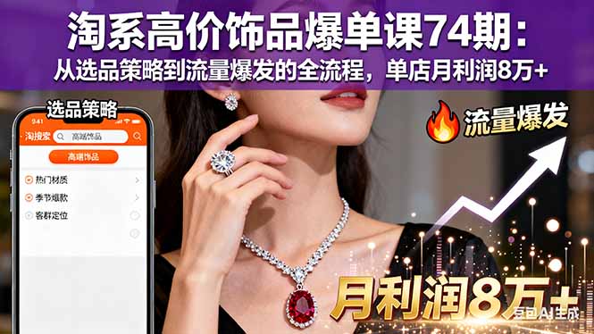 （16351期）淘系高价饰品爆单课74期：从选品策略到流量爆发的全流程，单店月利润8万+-小二项目网