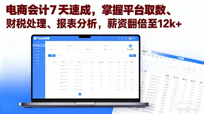 （16192期）电商会计7天速成，掌握平台取数、财税处理、报表分析，薪资翻倍至12k+-小二项目网