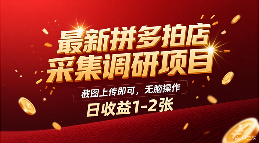 最新拼多多拍店采集调研项目，截图上传即可，无脑操作，日收益1-2张-小二项目网