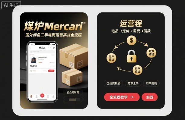煤炉Mercari国外闲鱼二手电商运营实战全流程，仿品高利润，简单上手，闷声搞钱-小二项目网