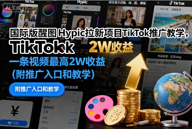 国际版醒图Hypic拉新项目TikTok推广教学，一条视频最高2W收益（附推广入口和教学）-小二项目网