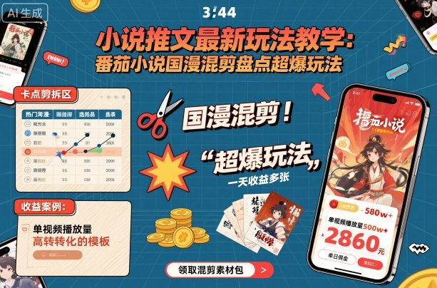 小说推文最新玩法教学，番茄小说国漫混剪盘点超爆玩法，全程干货，一天收益多张-小二项目网