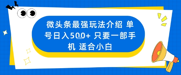 微头条最强玩法介绍一个号日入5张+只要一部手机适合小白-小二项目网