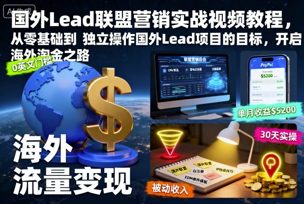 国外Lead联盟营销实战视频教程，从零基础到独立操作国外Lead项目的目标，开启海外淘金之路-小二项目网