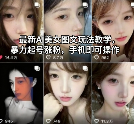 最新AI美女图文玩法教学，暴力起号涨粉，手机即可操作-小二项目网