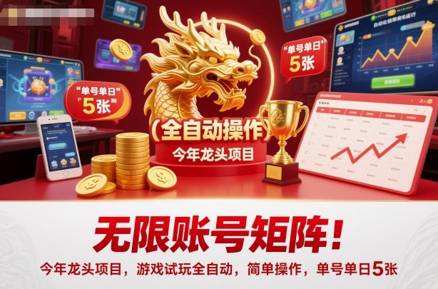 无限账号矩阵！今年龙头项目，游戏试玩全自动，简单操作，单号单日5张【揭秘】-小二项目网