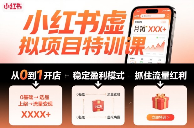 小红书虚拟项目特训课，帮你从0到1打造稳定盈利的店铺，抓住流量红利（更新9月）-小二项目网