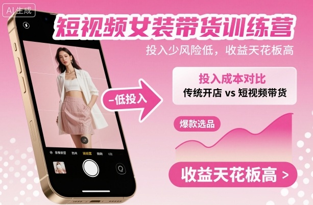 短视频女装带货训练营，投入少风险低，收益天花板高-小二项目网